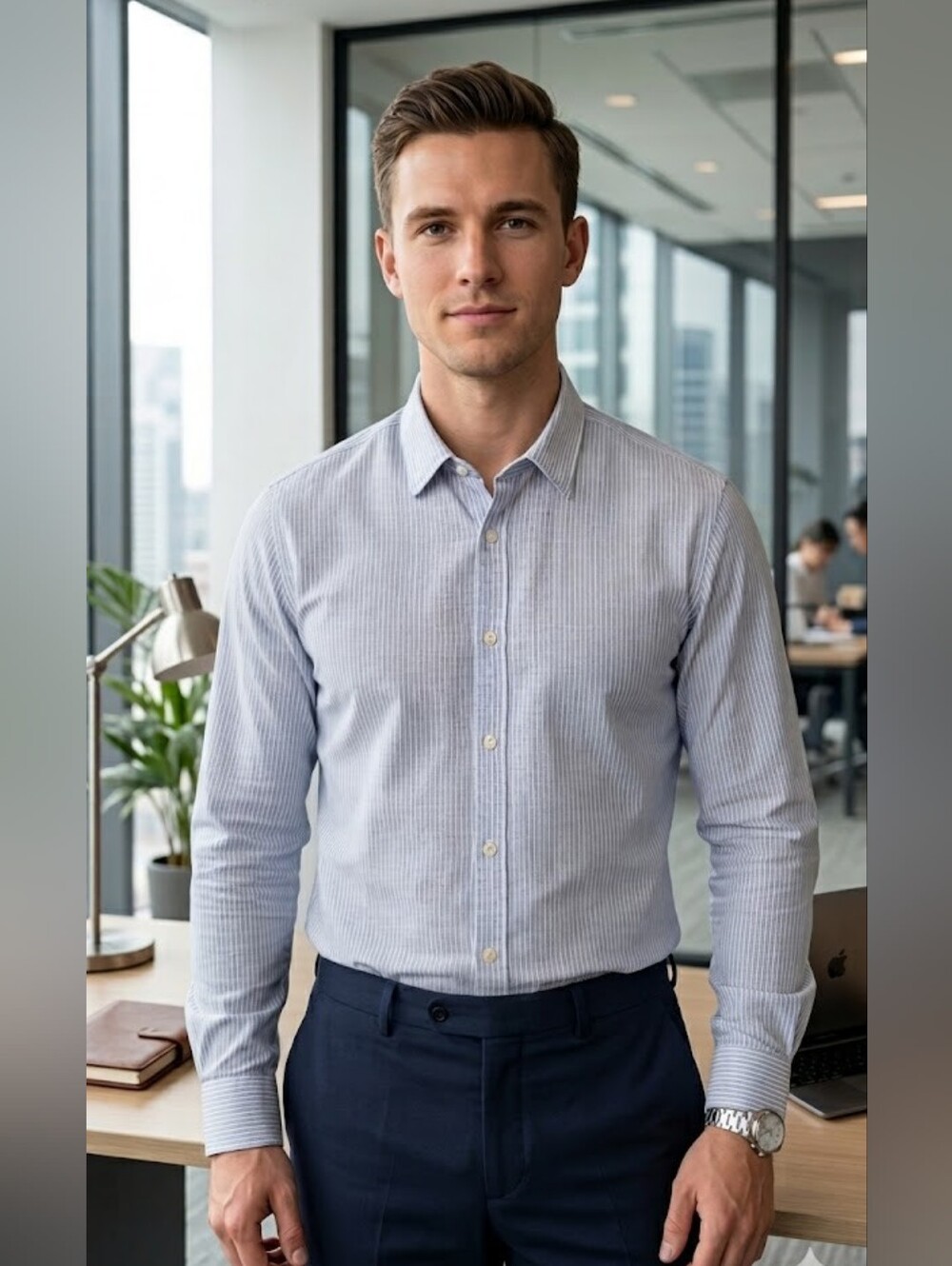 Hugo Boss Slim Fit Button Down Shirt Blue Pinstripe L